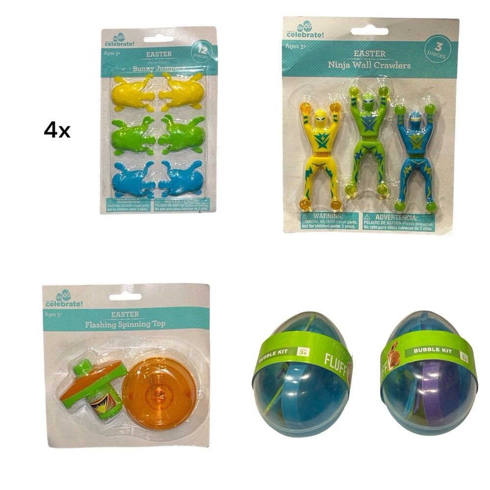 Easter Party Favors for Boys Bunny Jumpers Spinning Top Wall Crawlers Bubble Kit